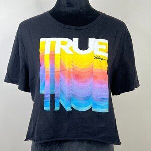 True Religion 100% Cotton True Bella Crop Tee Shirt w/ Rainbow Logo Size Large